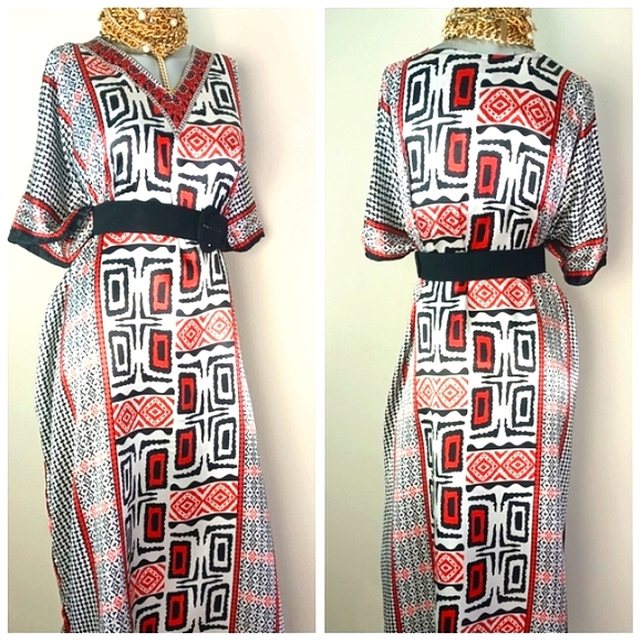 EY Signature Tribal Vibrant Flowy Relaxed Lagenlook Kaftan Maxi Dress - Picture 8 of 14